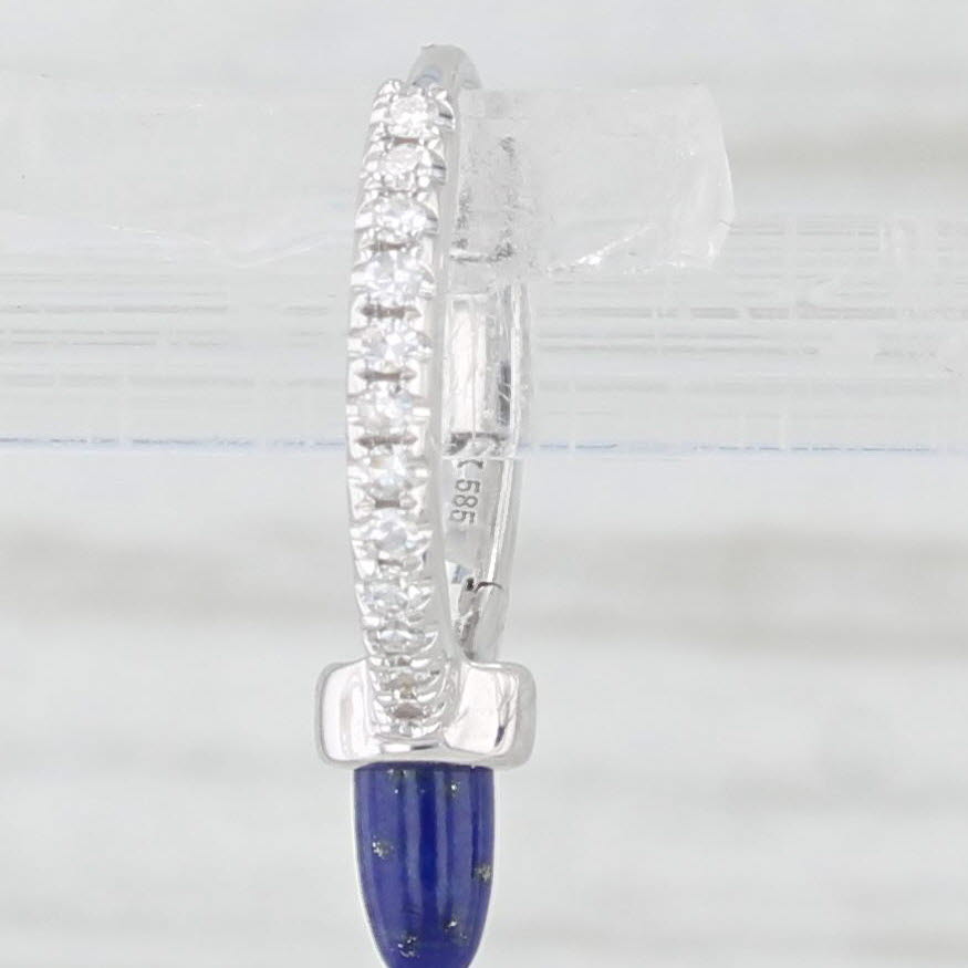 Light Gray New Lapis Lazuli Diamond Hoop Earrings 14k White Gold Huggie Hoops