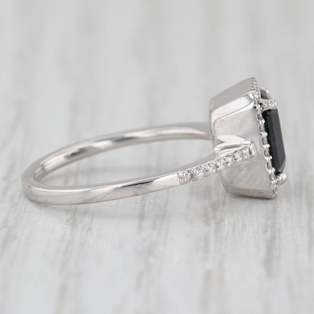 1.36ctw Emerald Cut Blue Sapphire Diamond Halo Ring 14k White Gold Engagement