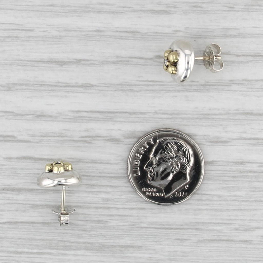 Slane & Slane Diamond Flower Stud Earrings Sterling Silver 18k Gold Studs