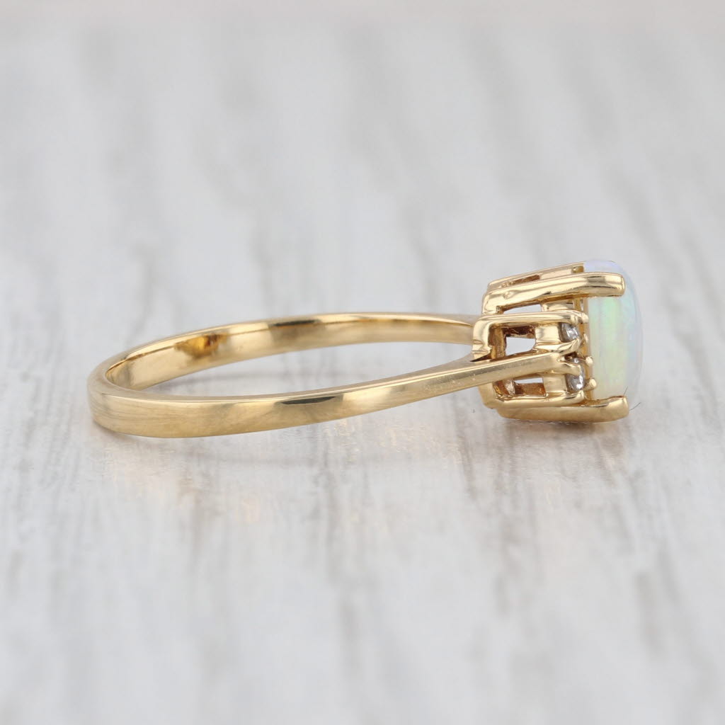 Opal Diamond Ring 18k Yellow Gold Size 6.25 Oval Cabochon