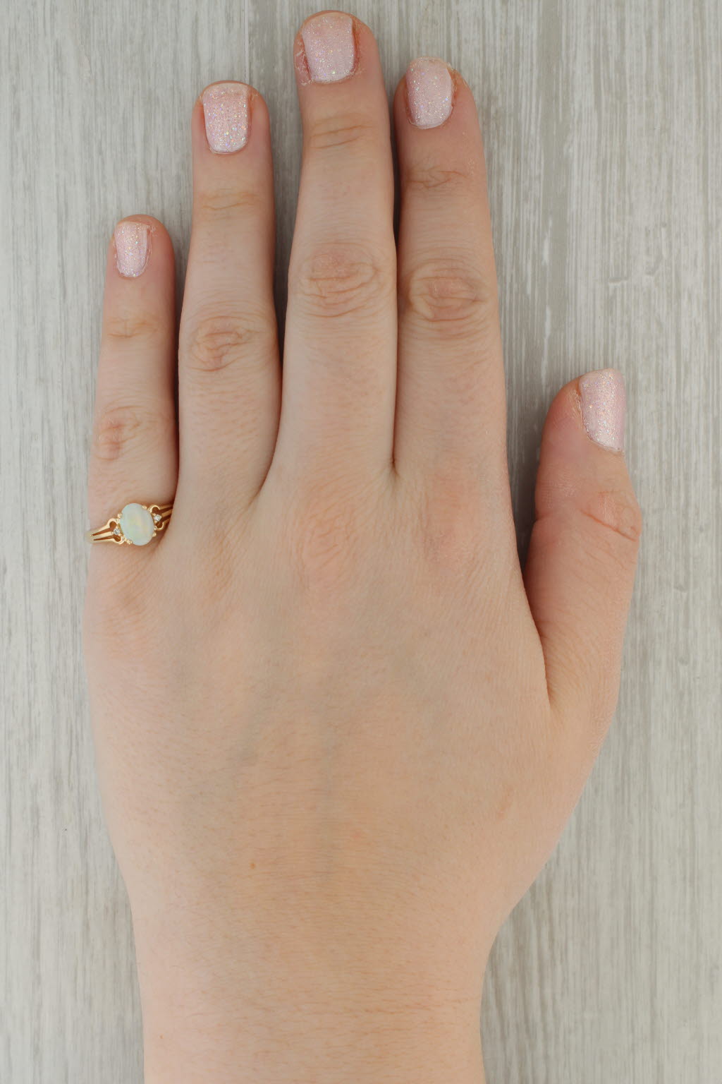 Rosy Brown Oval Opal Cabochon Diamond Ring 14k Yellow Gold Size 7