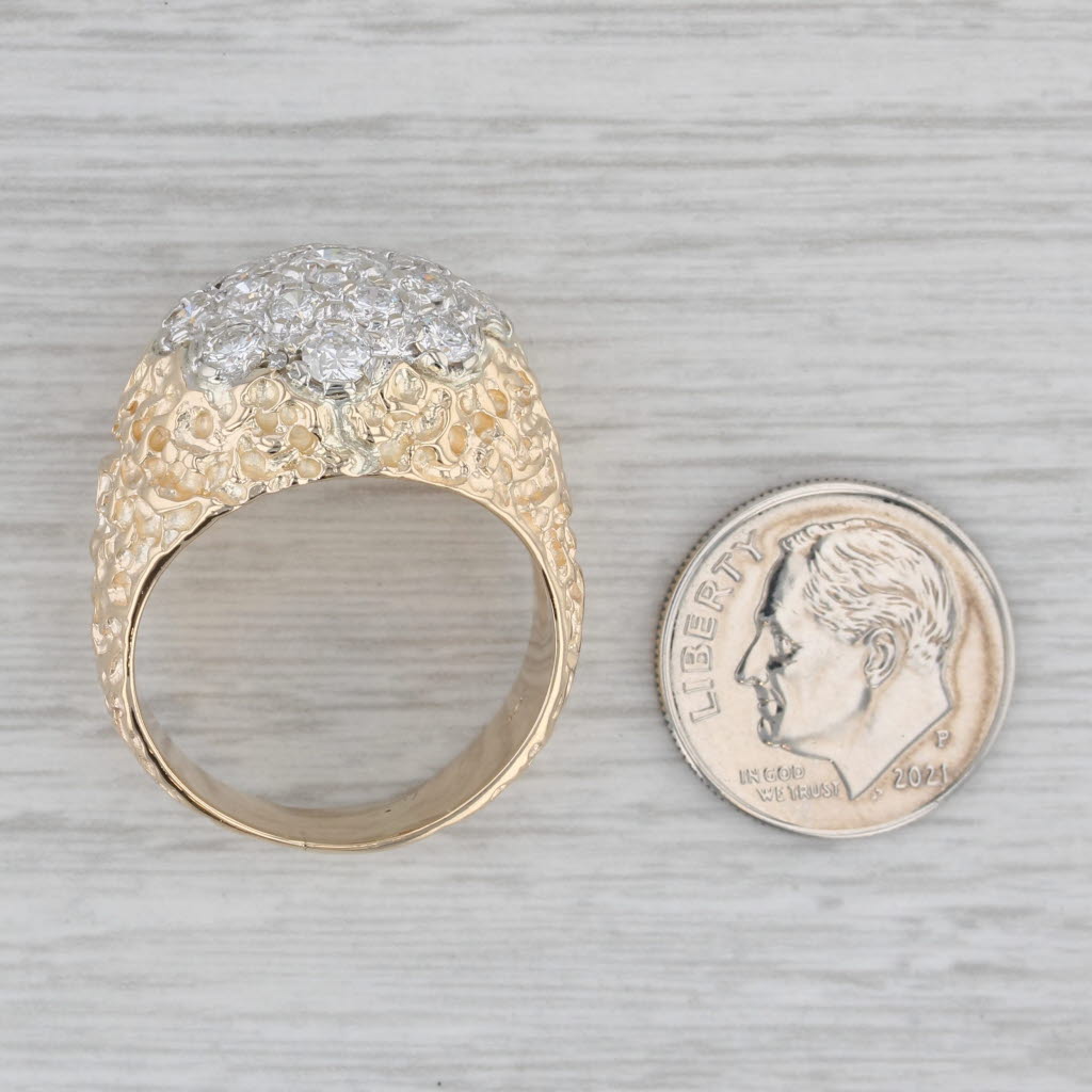 Gray Men's 1.85ctw Diamond Cluster Ring 14k Yellow Gold Nugget Band Size 10.25
