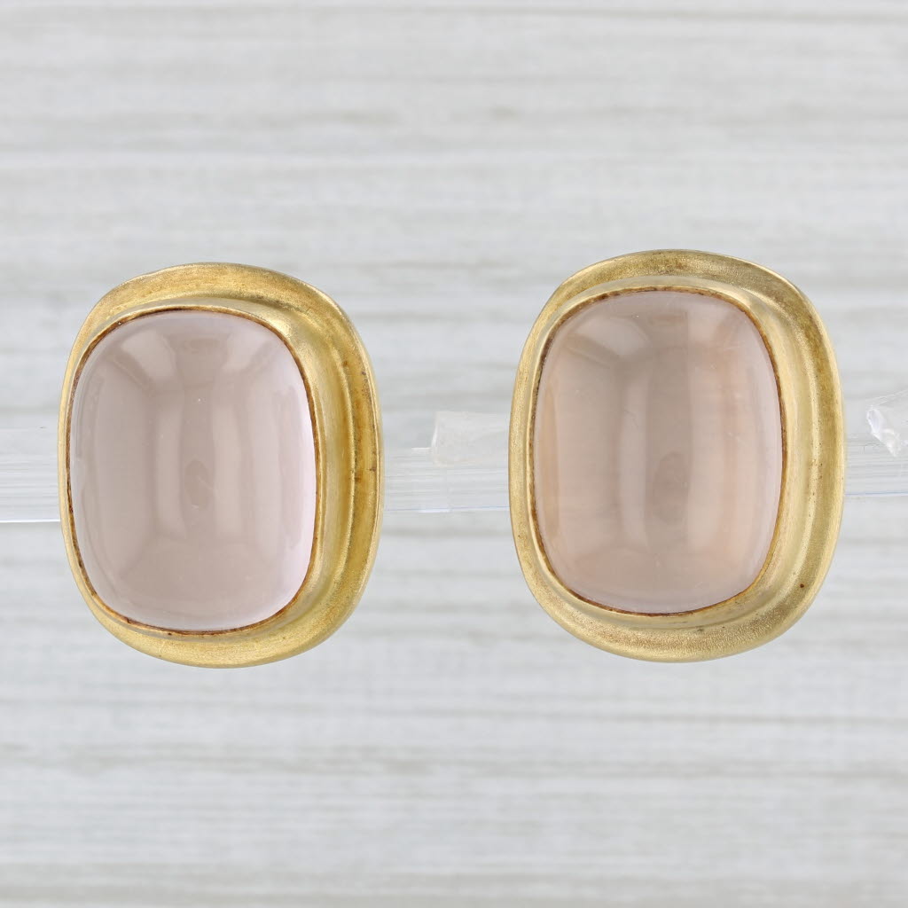 Light Gray Rose Quartz Statement Earrings Gold Plated Sterling Silver Mark Spirito