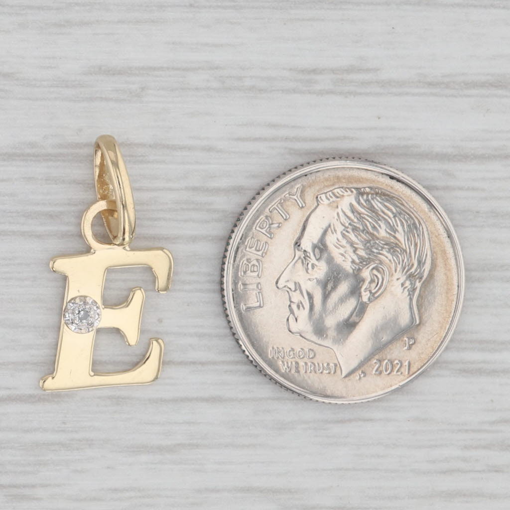 Gray Diamond Accented Letter Initial E Pendant 14k Yellow Gold Charm