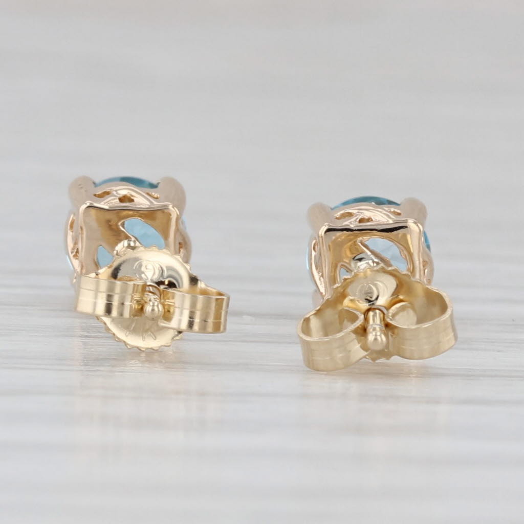 Light Gray 1.20ctw Blue Topaz Round Solitaire Stud Earrings 14k Yellow Gold