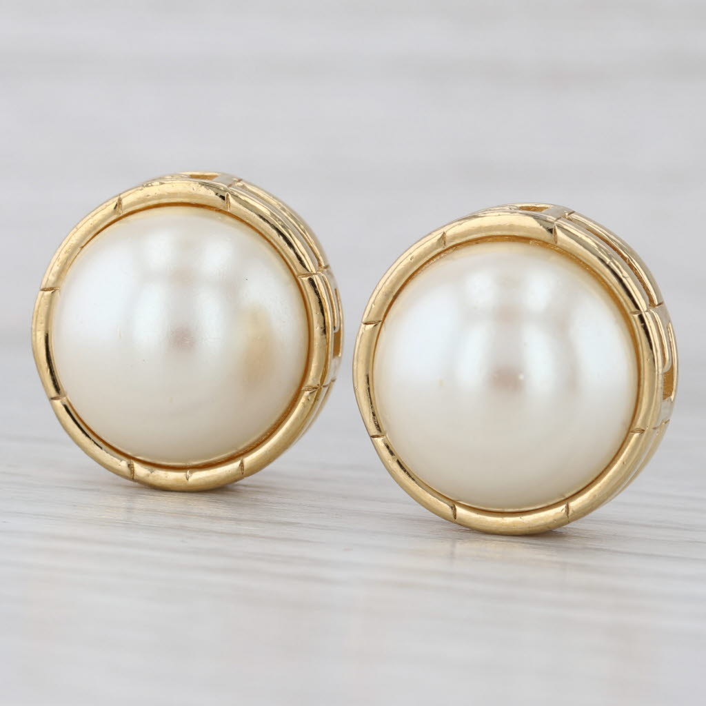 Light Gray Givenchy Imitation Mabe Pearl Earrings Clip On Studs Gold Toned