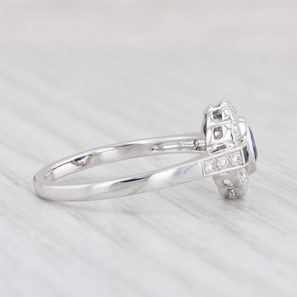 Light Gray New Beverley K 0.85ctw Sapphire Diamond Halo Ring 14k Gold Engagement Size 7.25