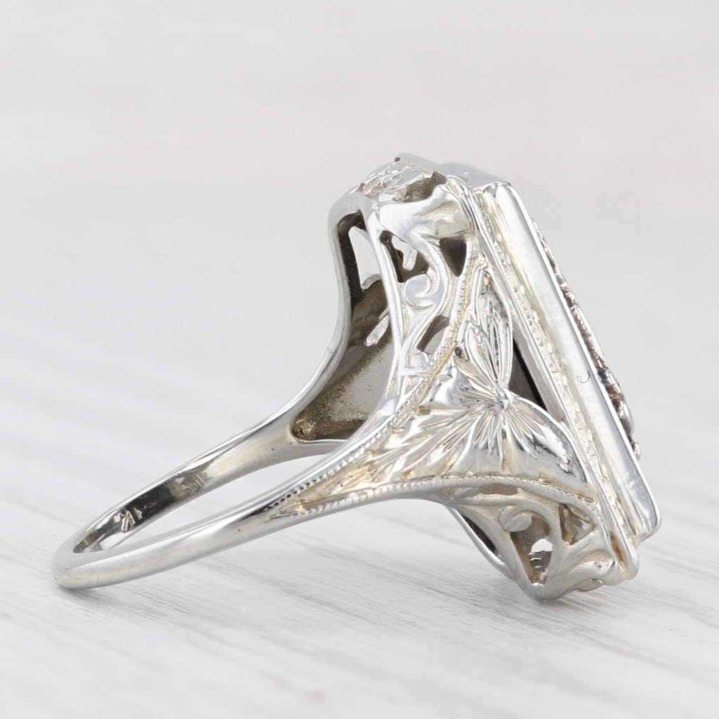 Light Gray Vintage Kappa Alpha Theta Onyx Sorority Signet Ring 14k White Gold Size 4