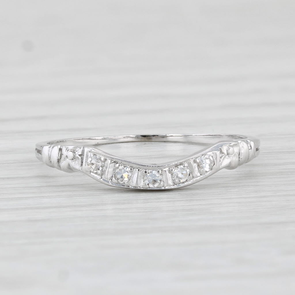 Light Gray Contoured Diamond Ring Guard 14k White Gold Size 6.75 Stackable Wedding Band