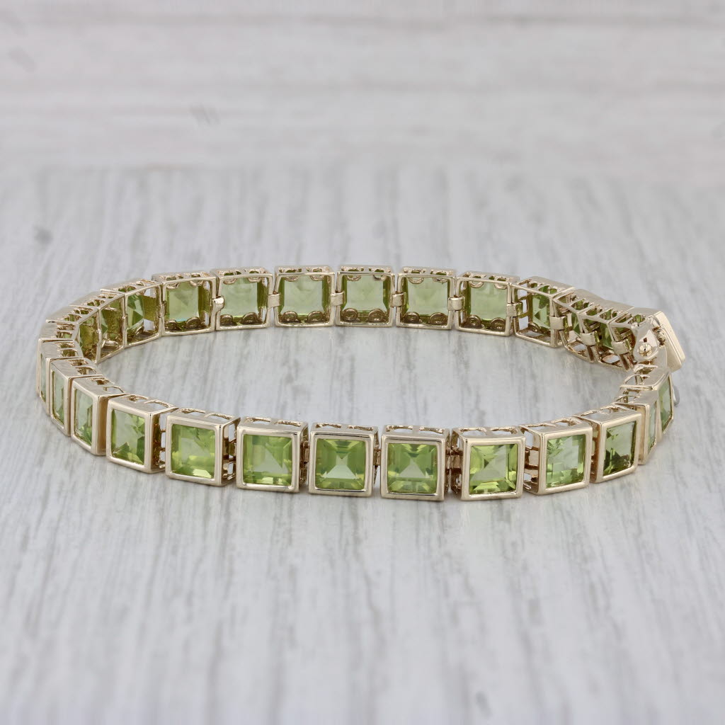 Gray 13.50ctw Peridot Tennis Bracelet 10k Yellow Gold 7.25" 6mm
