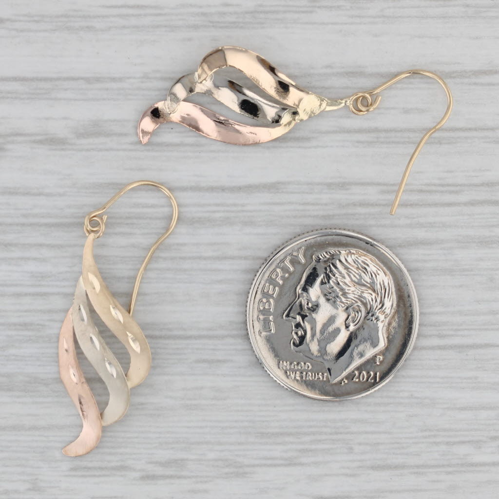 Gray Tri-toned Wing Dangle Earrings 14k Yellow White Rose Gold Hook Posts