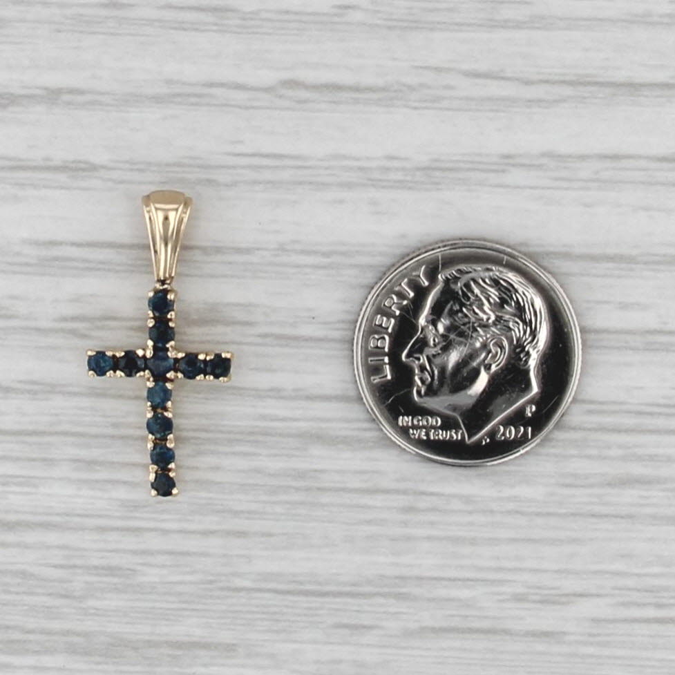 0.55ctw Blue Sapphire Cross Pendant 14k Yellow Gold