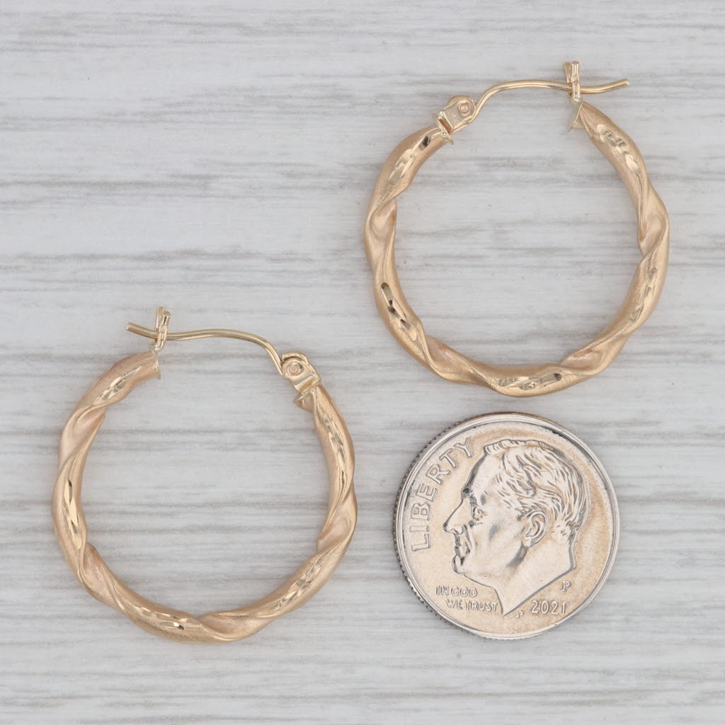 Gray Twist Hoop Earrings 14k Yellow Gold Snap Top Round Hoops