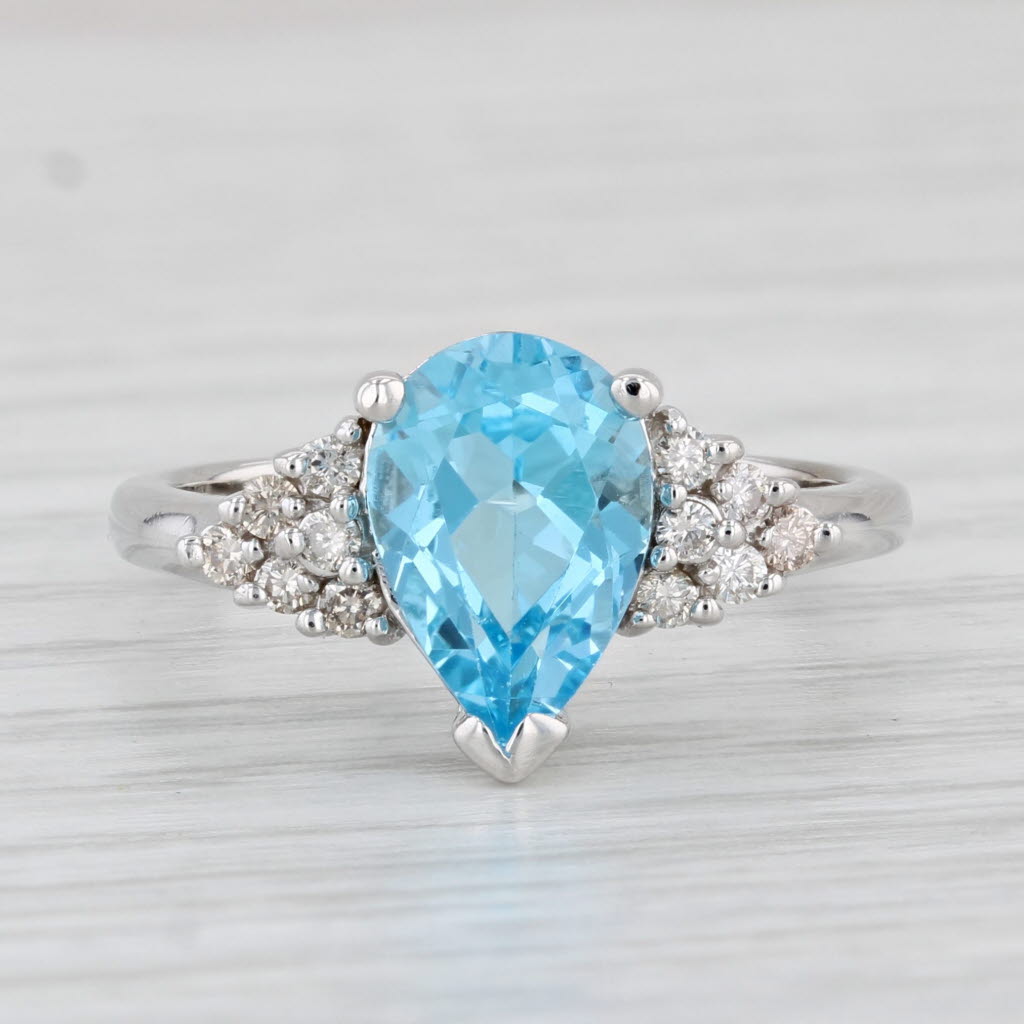Light Gray 2.56ctw Pear Blue Topaz Diamond Ring 14k White Gold Size 6.75 Teardrop