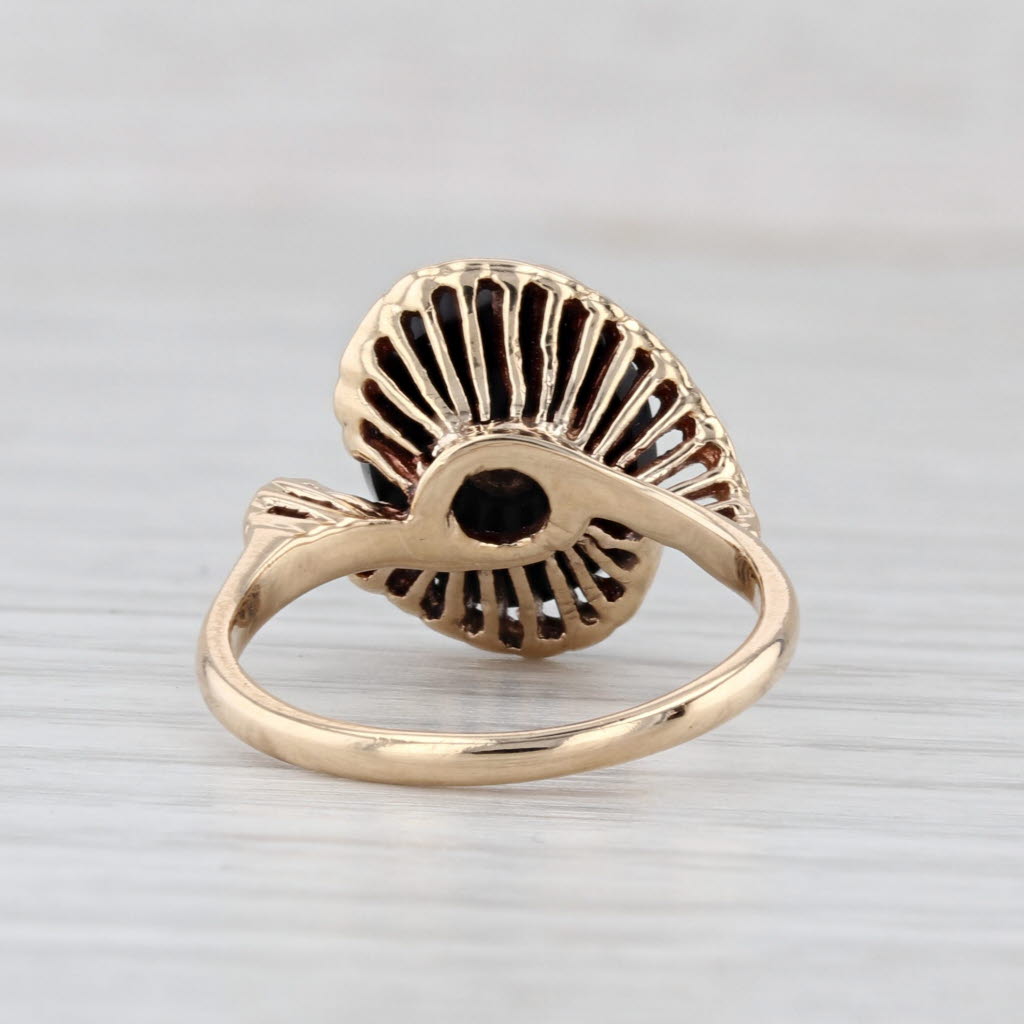 Vintage Onyx Signet Ring 10k Yellow Gold Size 6.25 Diamond Accent