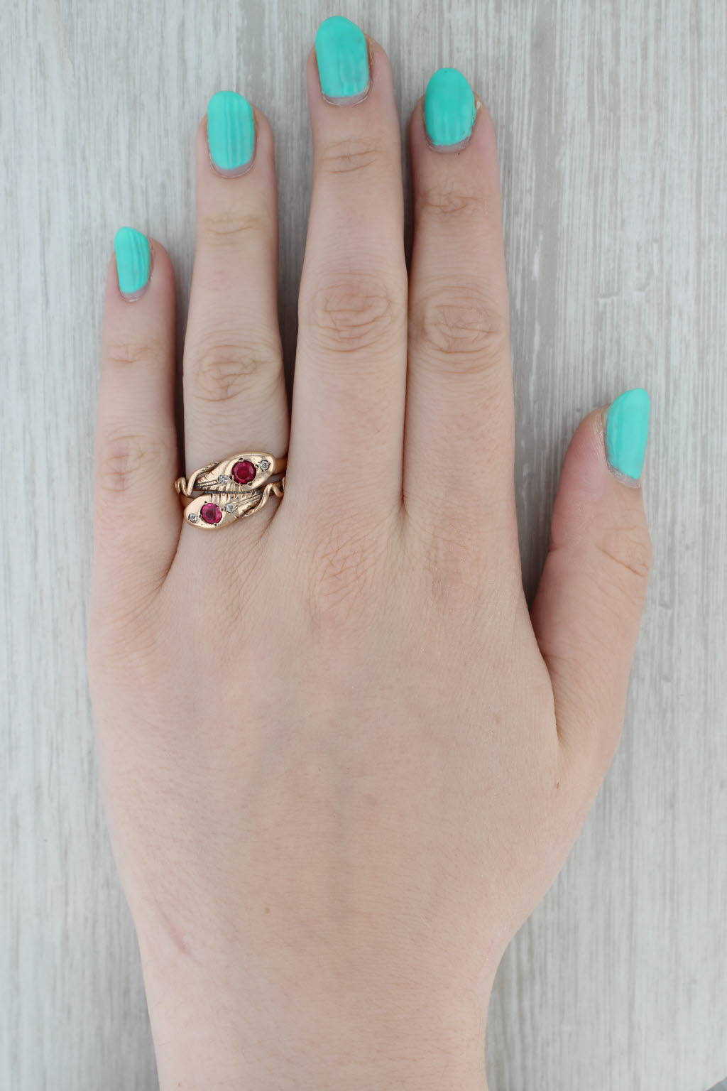 Dark Gray Vintage 0.70ctw Lab Created Ruby Diamond Bypass Snake Ring 10k Gold Size 10