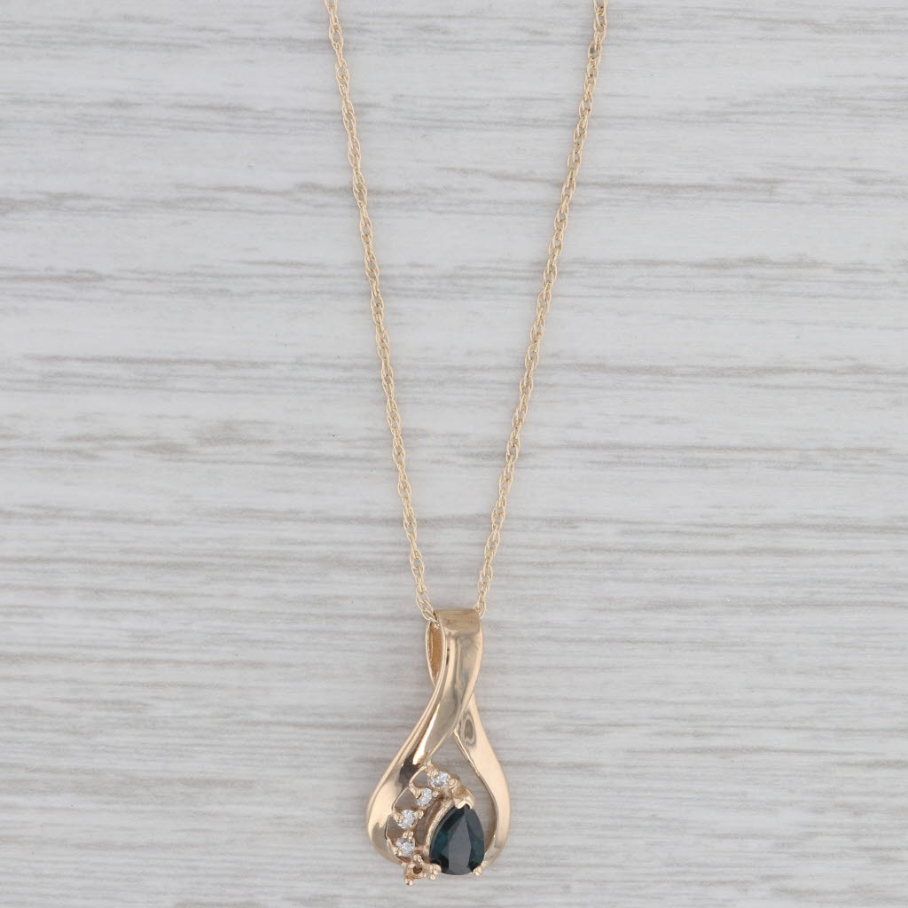 Gray 0.56ctw Blue Sapphire Diamond Teardrop Pendant Necklace 14k Yellow Gold 18"