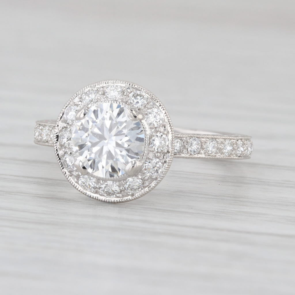 1.58ctw Lab Grown Diamond Halo Wheat Engagement Ring 14k White Gold Sz 6.75 IGI