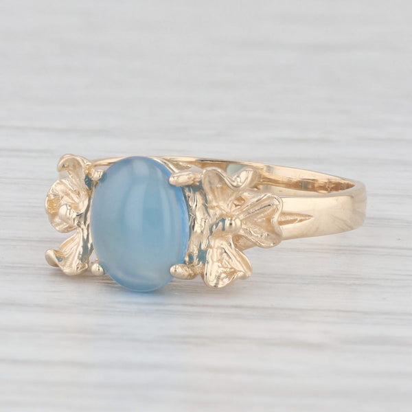Oval Cabochon Blue Chalcedony Solitaire Flower Ring 10k Yellow Gold Size 6.25