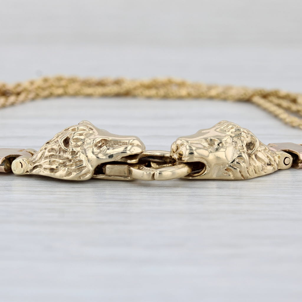 Light Gray Lion Heads Rope Chains Bracelet 14k Yellow Gold 7" Multistrand Statement