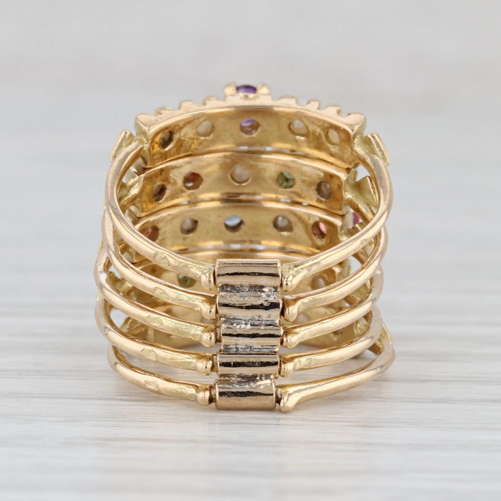 Vintage Gemstone Multiband Harem Ring 18k Gold French Size 5.5 Stacking