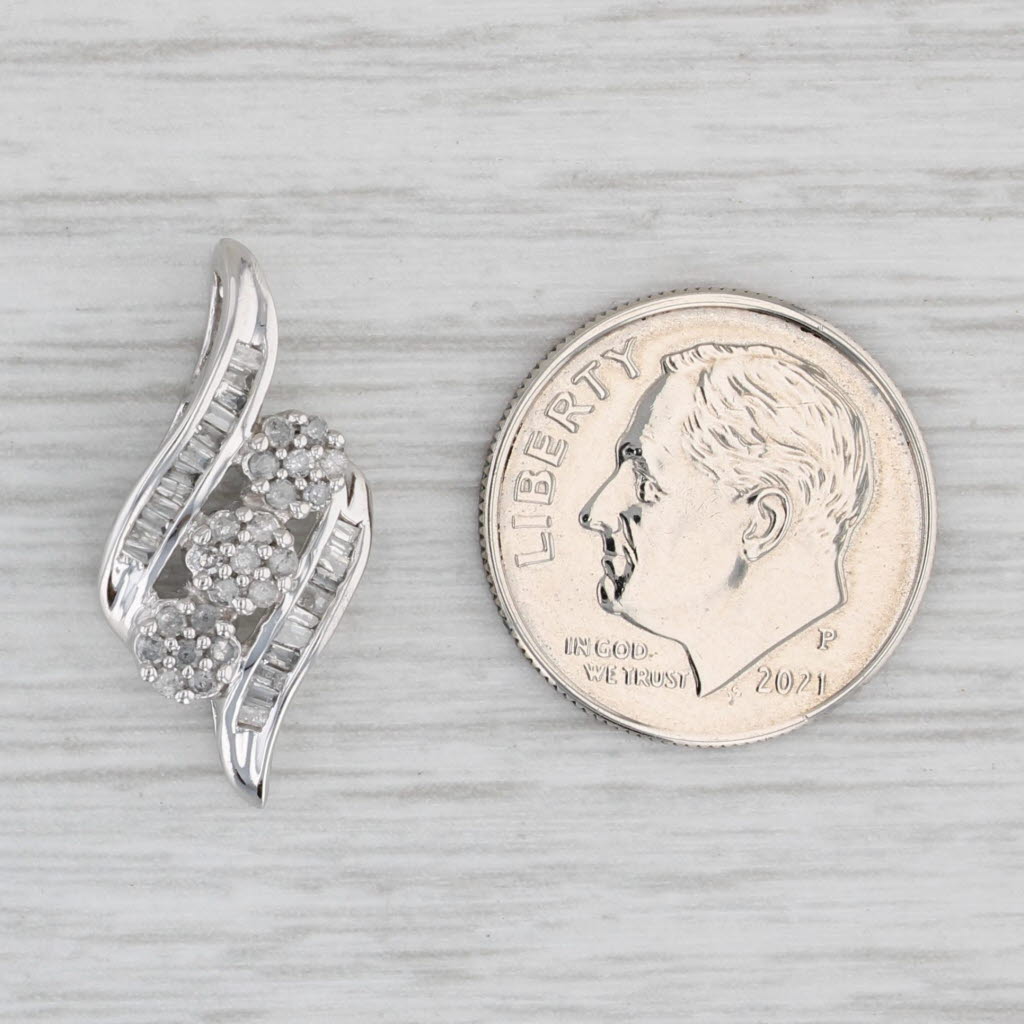 Light Gray 0.14ctw Diamond Cluster Pendant 10k White Gold Floating Drop