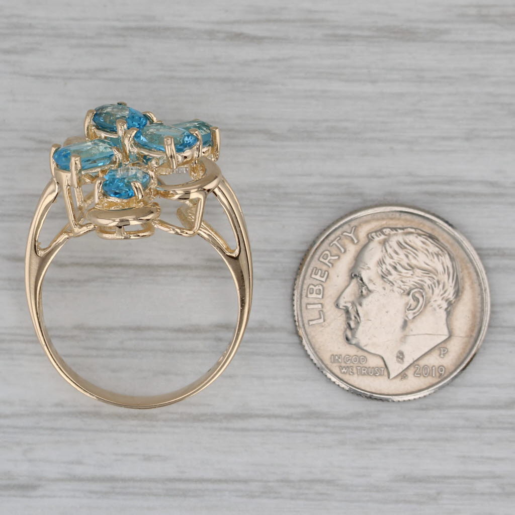 Dark Gray 3.50ctw Blue Topaz Diamond Flower Cluster Ring 14k Yellow Gold Size 7.5