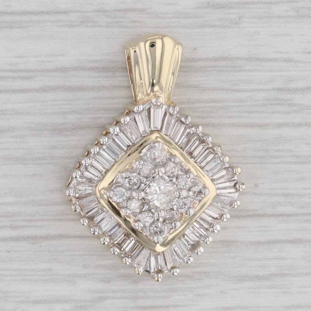 Gray 1.04ctw Diamond Cluster Halo Pendant 14k Yellow Gold Princess Round Baguette