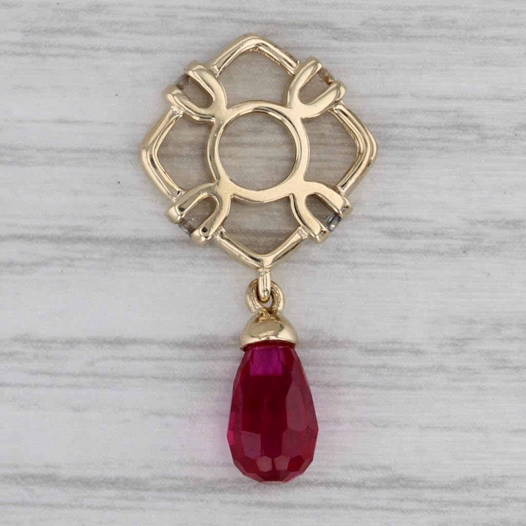 Gray Lab Created Ruby Briolette Dangle Charm 14k Yellow Gold Bead