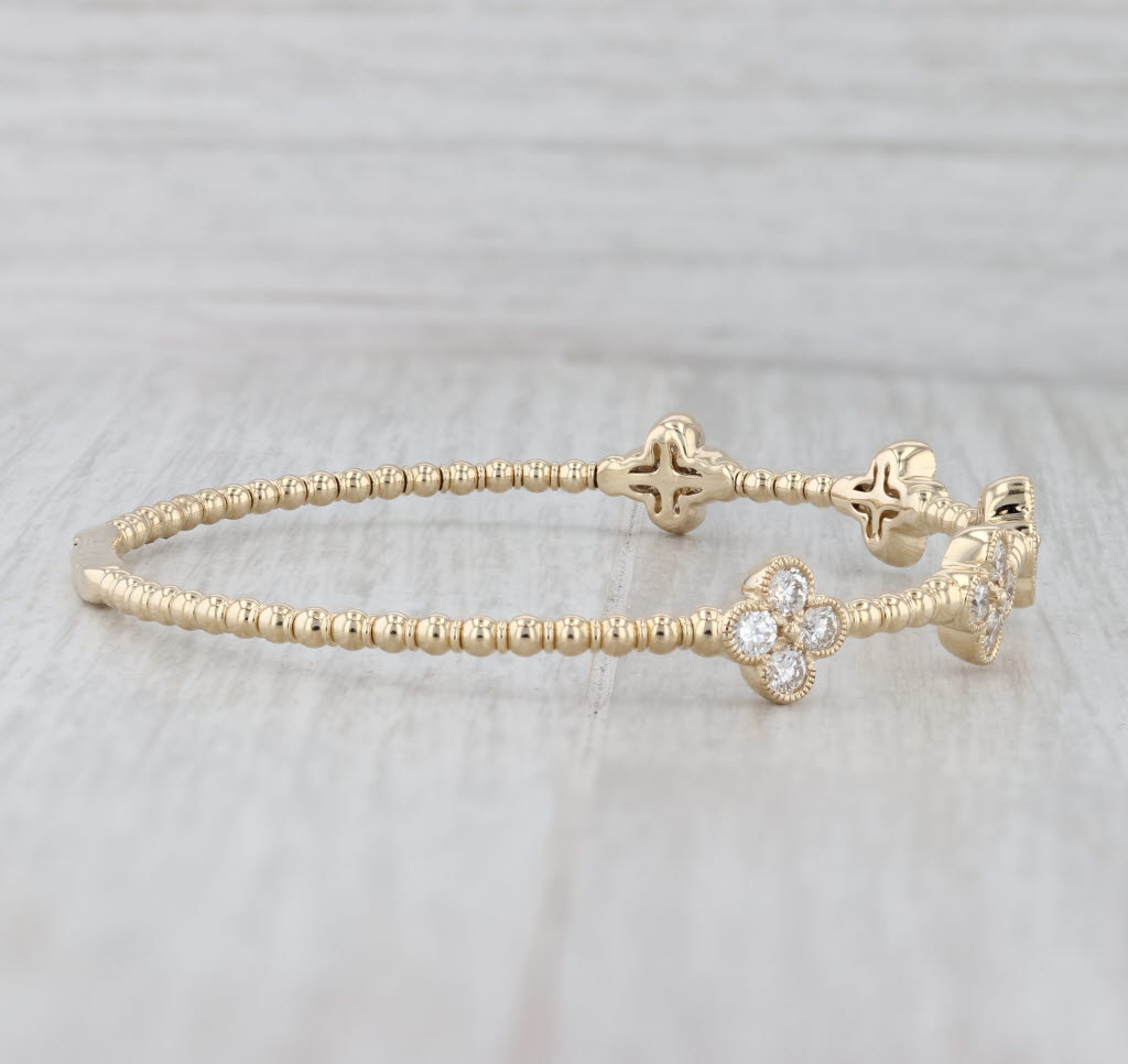 Light Gray New 1.45ctw Diamond Flowers Flexible Bead Bangle Bracelet 14k Yellow Gold 6.75"