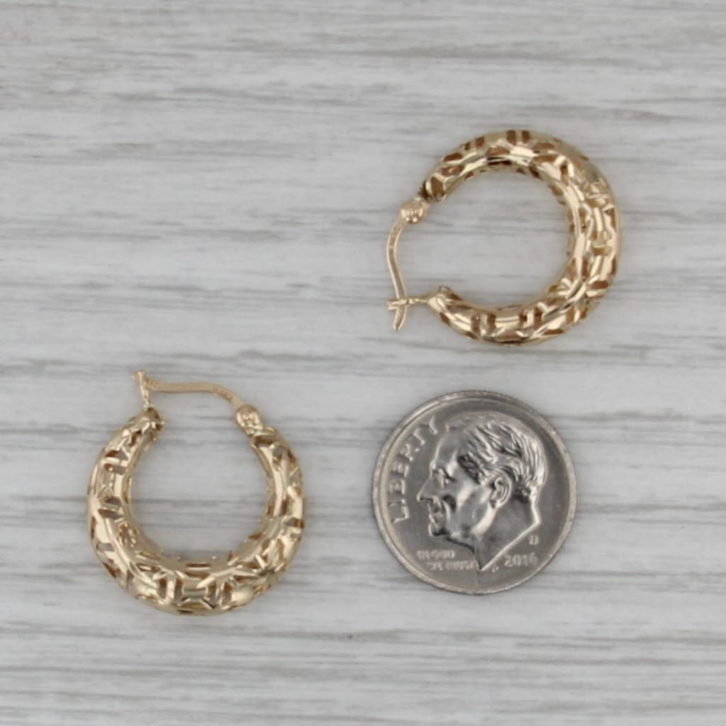Openwork Hoop Earrings 14k Yellow Gold Snap Top Round Hoops