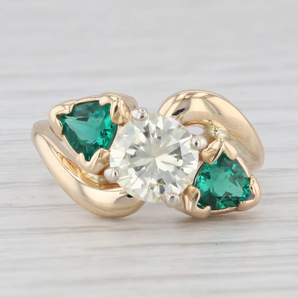 Light Gray 1.48ctw Diamond Lab Created Emerald Engagement Ring 14k Yellow Gold Sz 4 Bypass