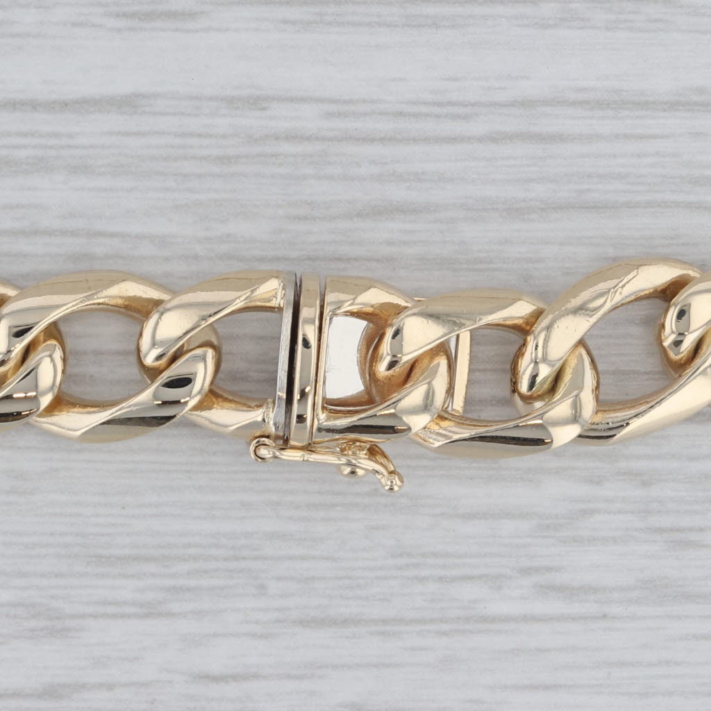 Gray Cuban Curb Chain Necklace 14k Yellow Gold 17" 9.5mm