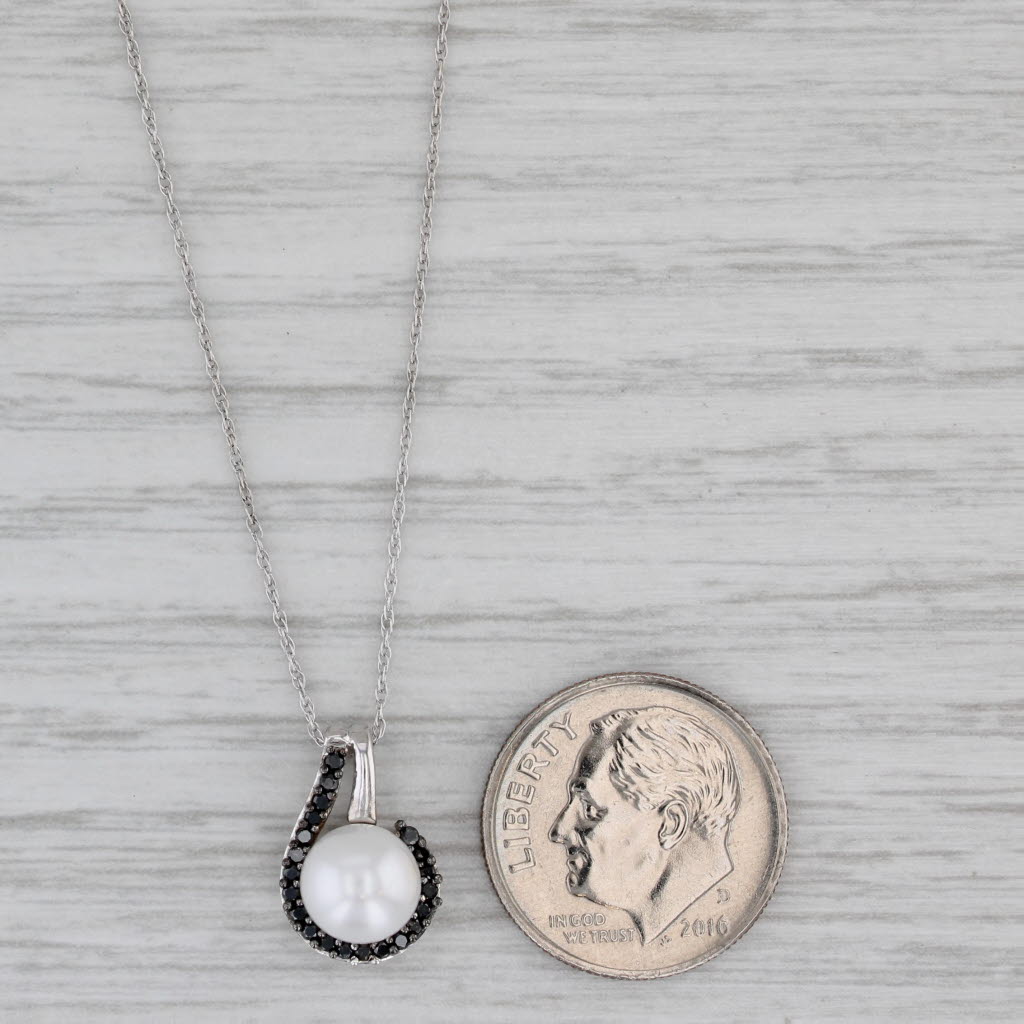 Gray Cultured Pearl Black Diamond Pendant Necklace 10k White Gold 18"