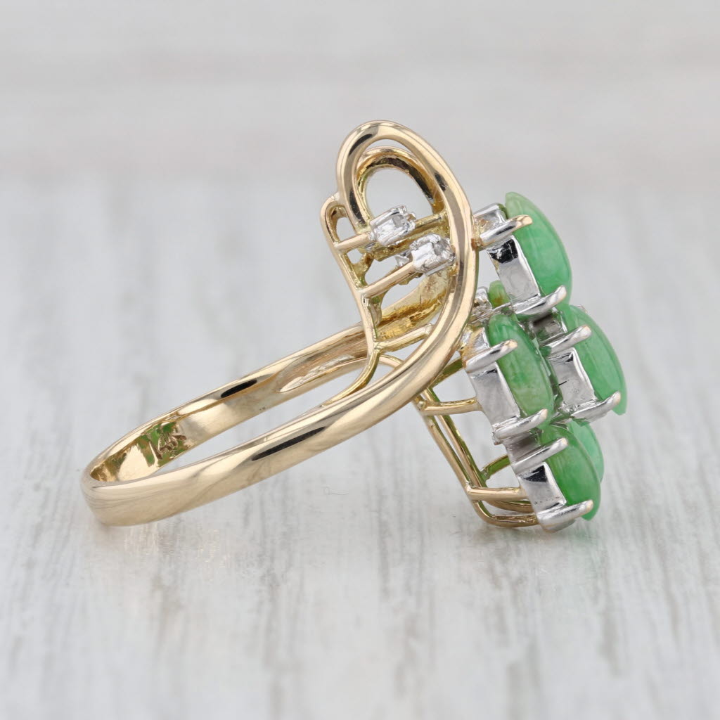 Green Jadeite Jade Diamond Cluster Ring 14k Yellow Gold Size 7.5