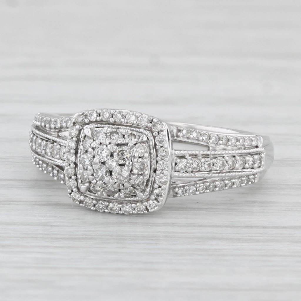 Light Gray 0.40ctw Diamond Cluster Halo Engagement Ring 10k White Gold Size 7