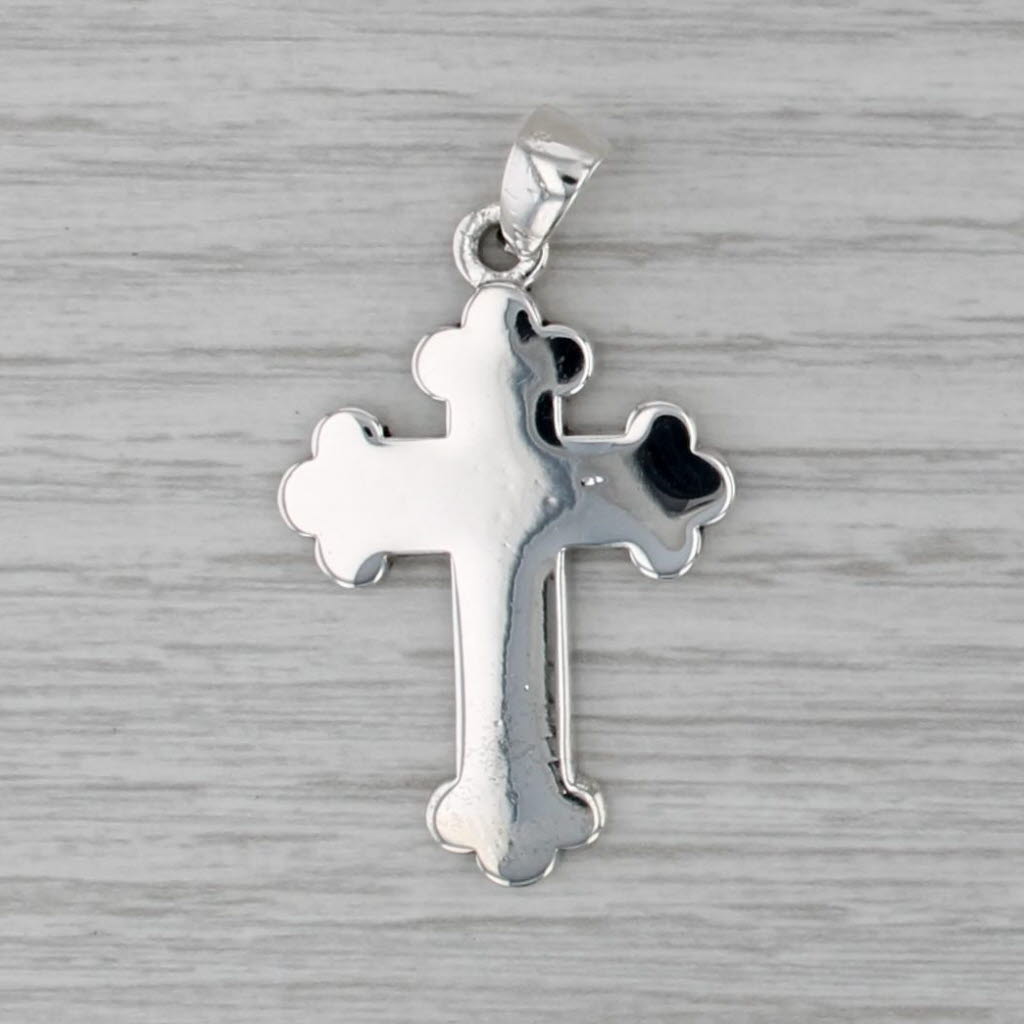 Vintage Engravable Scalloped Cross Pendant Sterling Silver