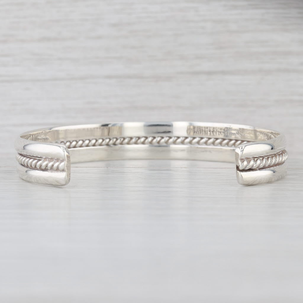 Mexico Rope Accented Cuff Bracelet Sterling Silver 7" 9.8mm