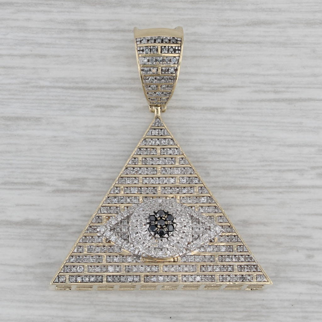 Gray Large 1.03ctw Diamond All Seeing Eye Pyramid Pendant 10k Yellow Gold