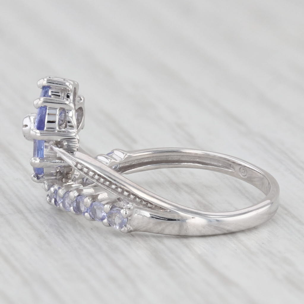 Light Gray 1ctw Tanzanite Flower Diamond Ring 10k White Gold Size 6