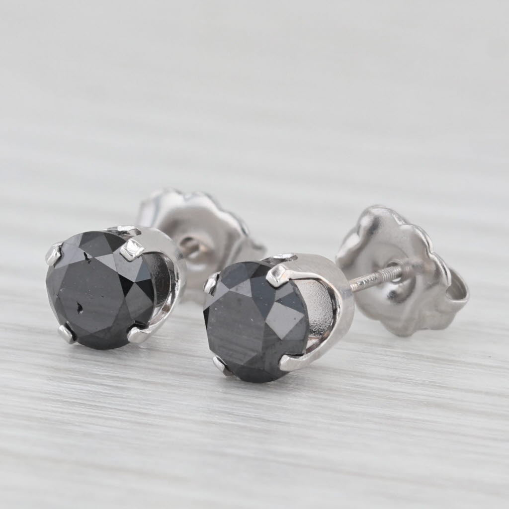 Light Gray 1.84ctw Black Diamond Stud Earrings 14k White Gold Round Solitaire Studs