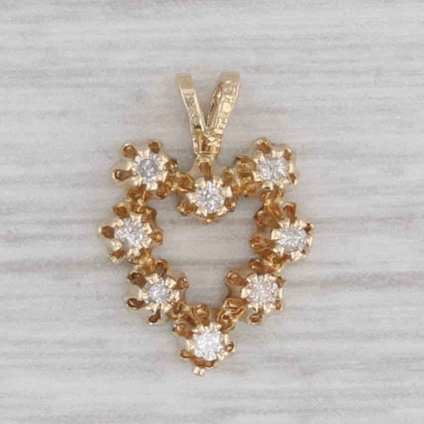 Gray Small Diamond Open Heart Pendant 14k Yellow Gold