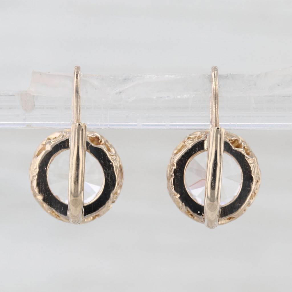Anaconda 3.60ctw Quartz Drop Earrings 800 Gold Ornate Floral Bezel Lever Backs