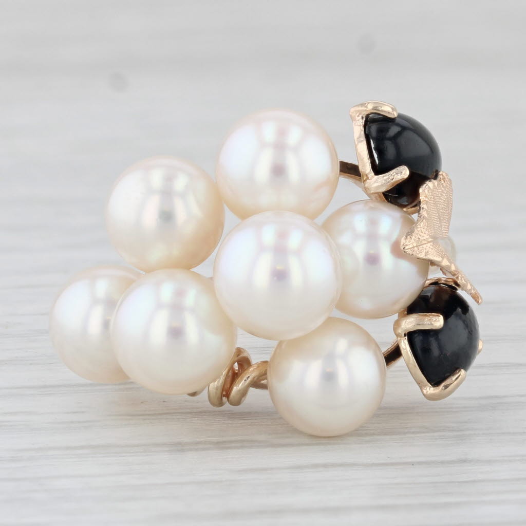 Light Gray Black Coral Cultured Pearl Cluster Ring 14k Yellow Gold Size 7.5 Cocktail