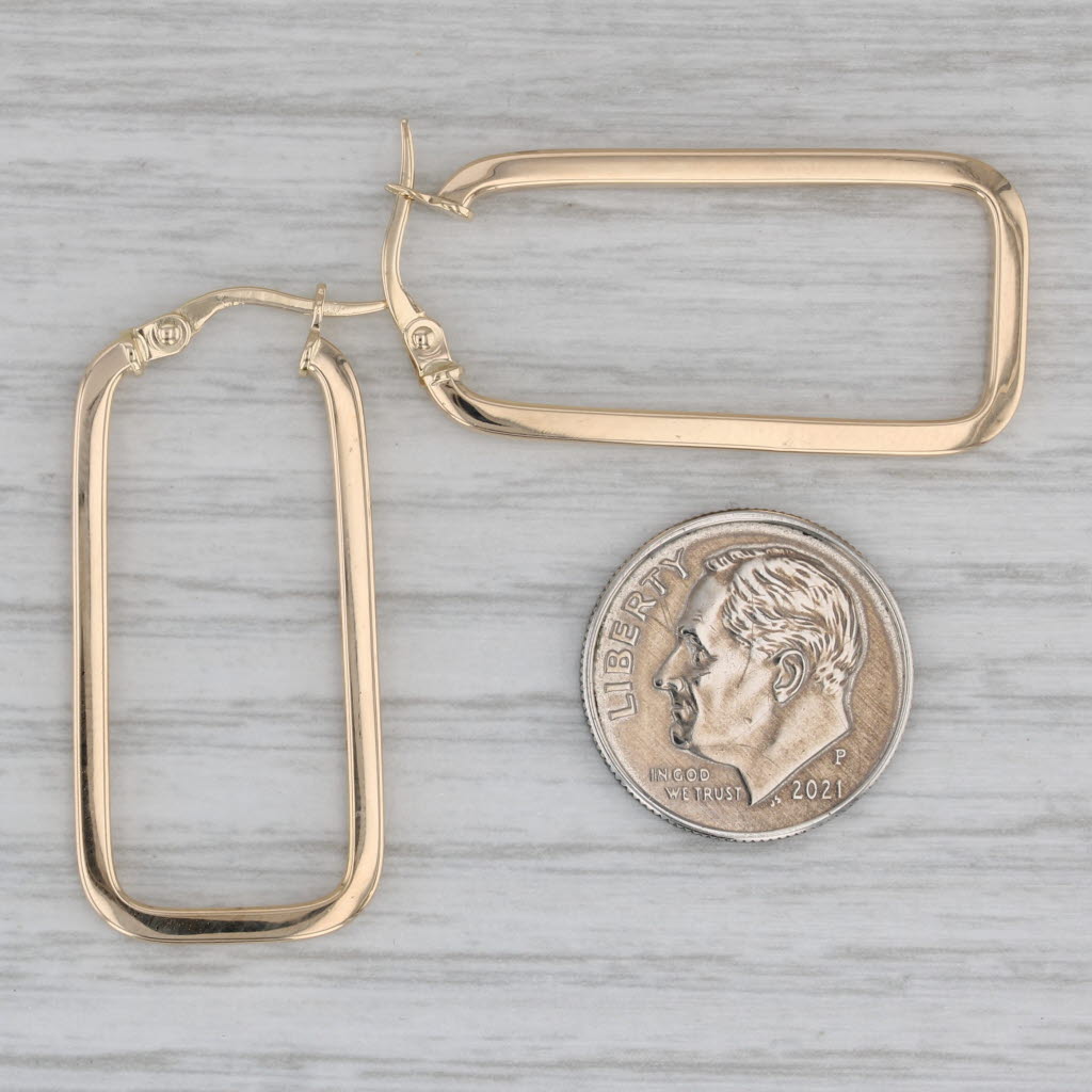 Gray Rectangle Hoop Earrings 14k Yellow Gold Snap Top Hoops