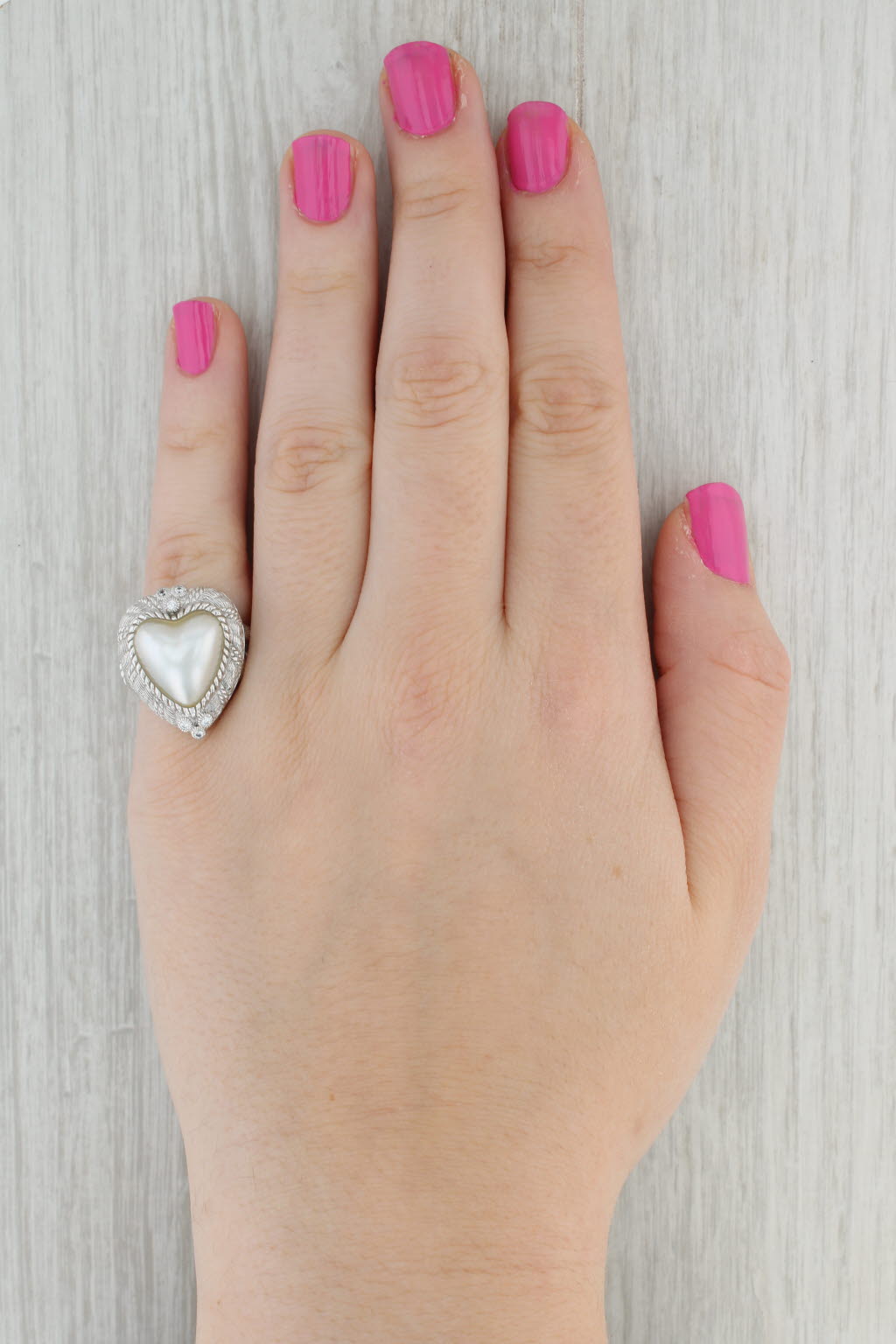 Gray Judith Ripka Faux Pearl Heart Ring Sterling Silver Cubic Zirconia Sz 7 Statement