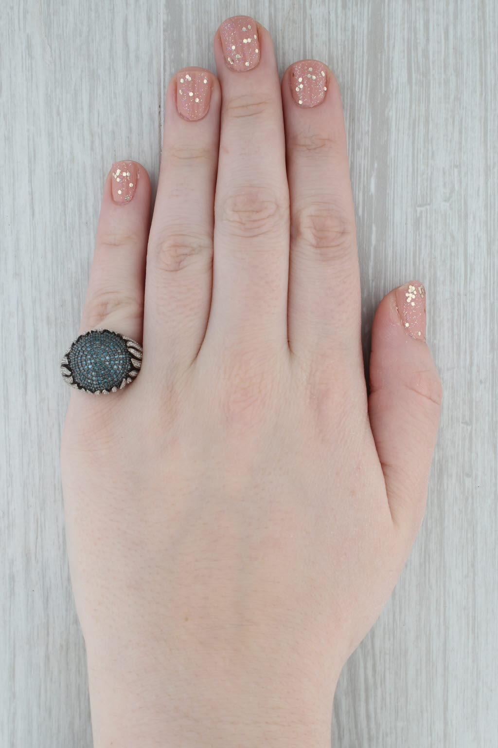 Gray 0.71 ctw Blue Diamond Cluster Sterling Silver Size 7 Ring Cocktail