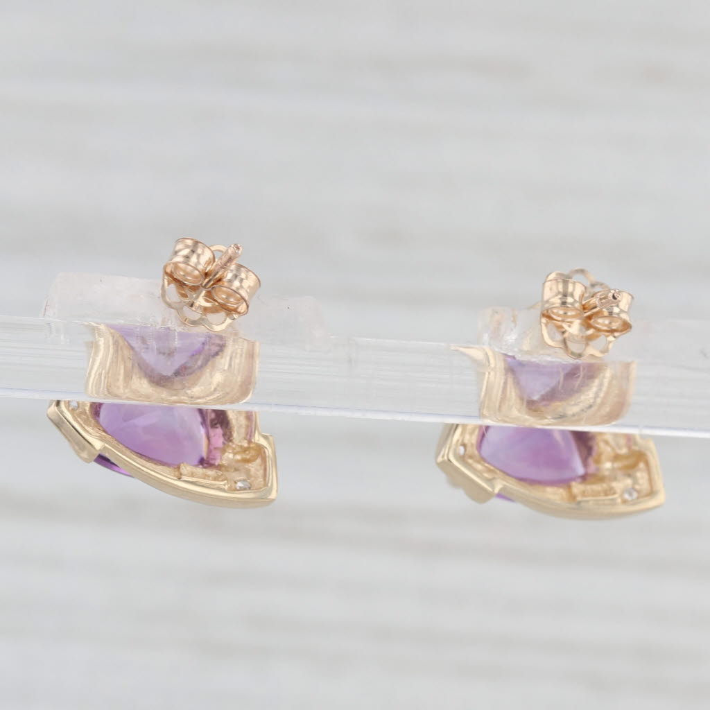 Light Gray 2ctw Trillion Amethyst Diamond Halo Earrings 10k Yellow Gold