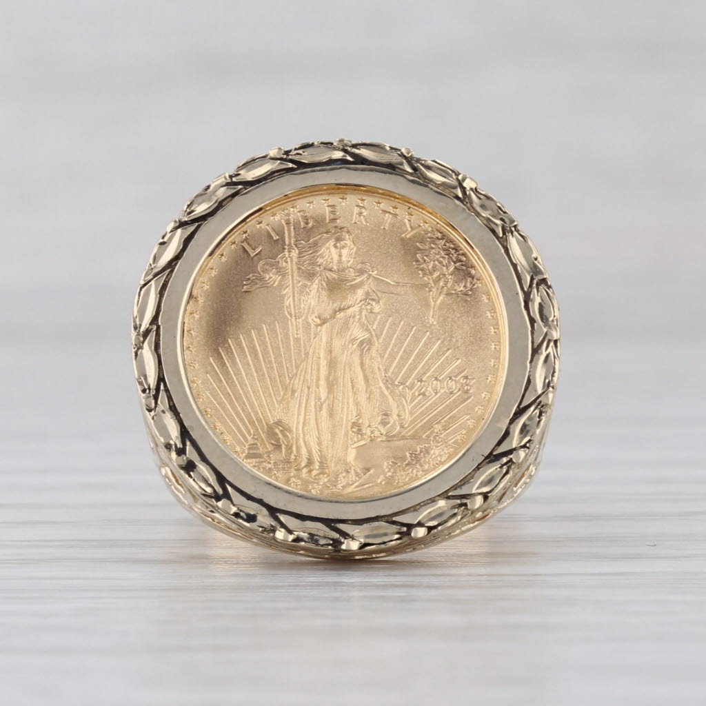 2003 American Gold Eagle Coin Ring 14k 22k Gold 1/10ozt AGE Walking Liberty
