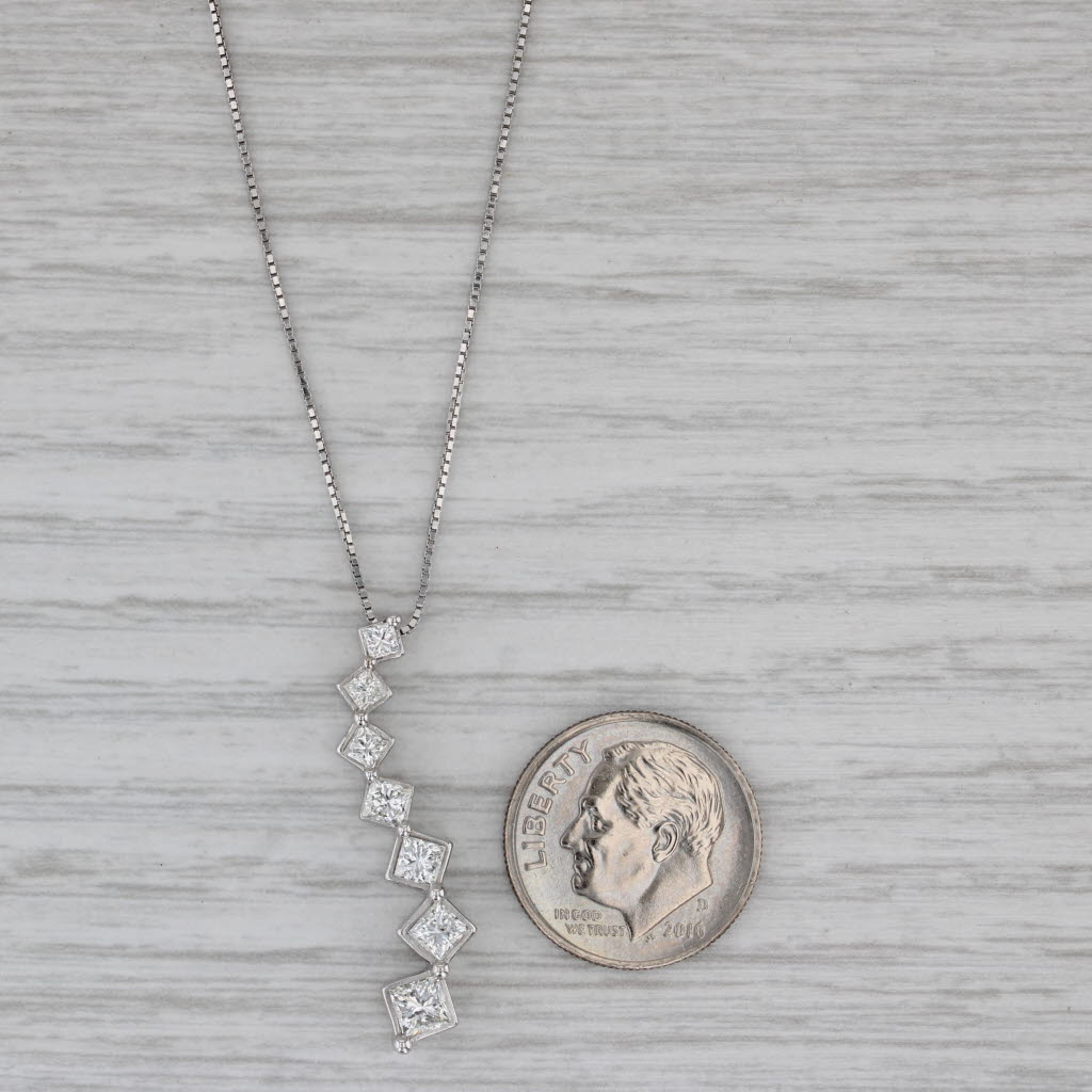 Gray 0.94ctw Diamond Journey Pendant Necklace 14k White Gold 18.5" Box Chain